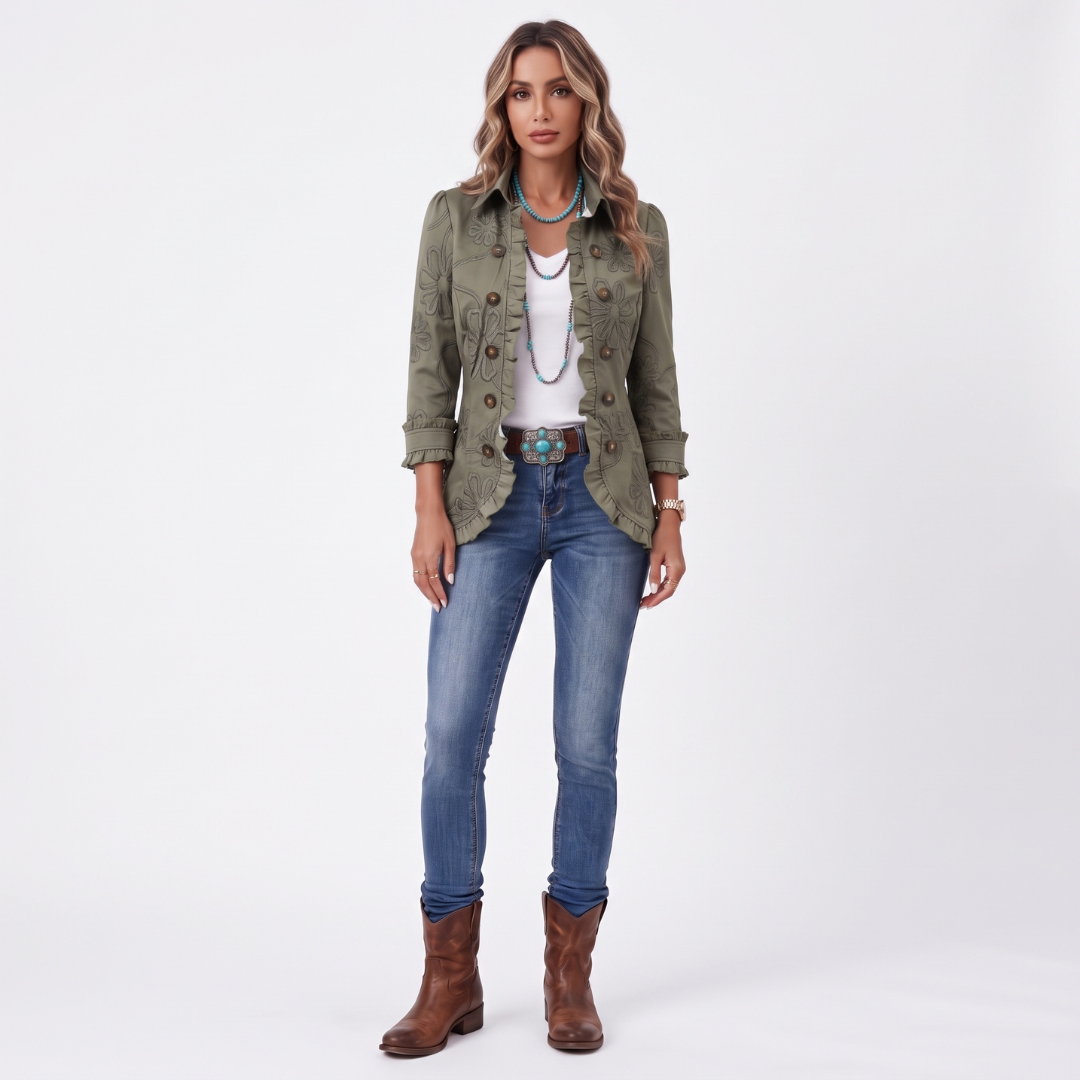 Patricia - Chaqueta bordada ligera con volantes