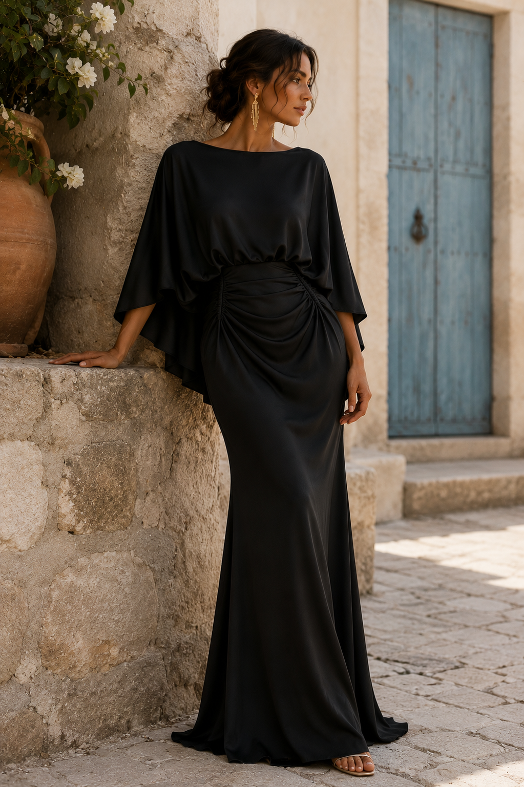 Cristina - Vestido Celeste de Silueta Elegante