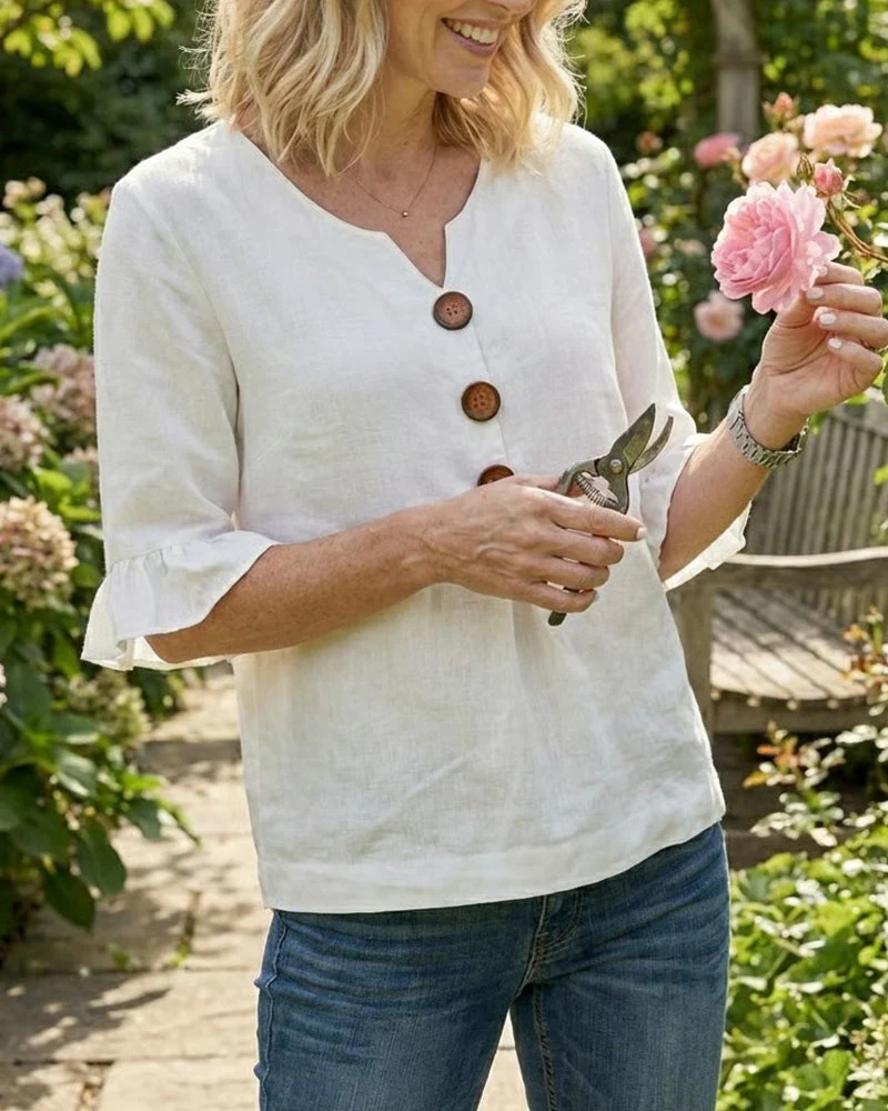 Elena - Blusa lisa de lino