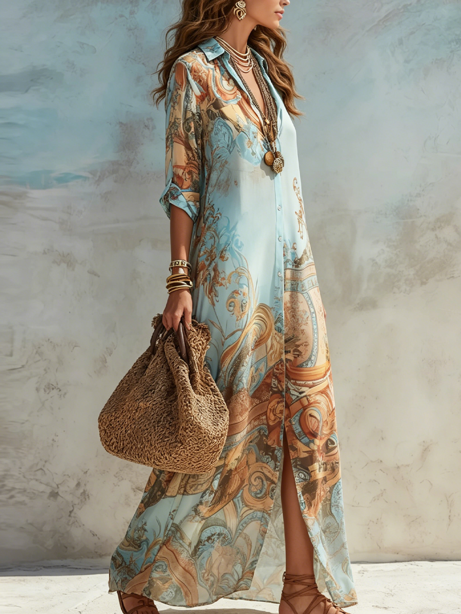 Aura - Vestido tipo camisa Brisa Marina