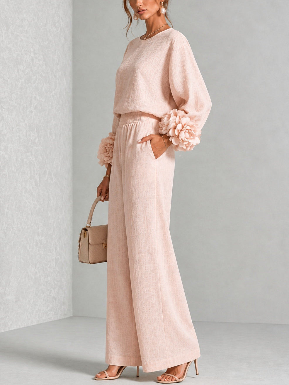 Rosa - Conjunto de dos piezas con puños florales