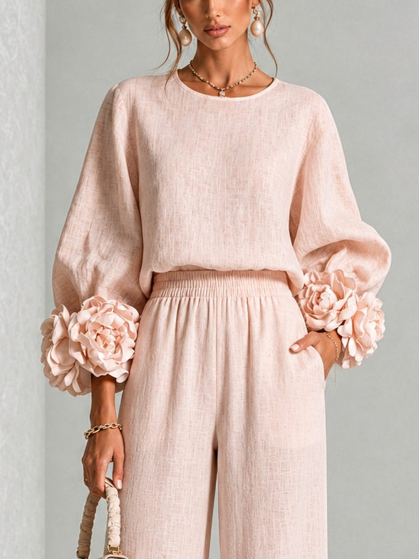 Rosa - Conjunto de dos piezas con puños florales