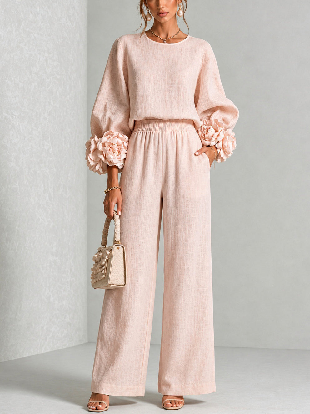 Rosa - Conjunto de dos piezas con puños florales