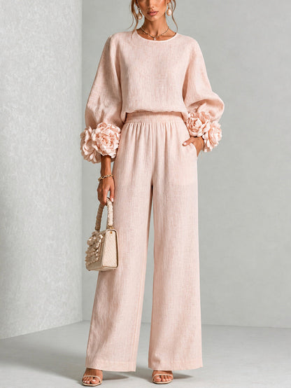 Rosa - Conjunto de dos piezas con puños florales